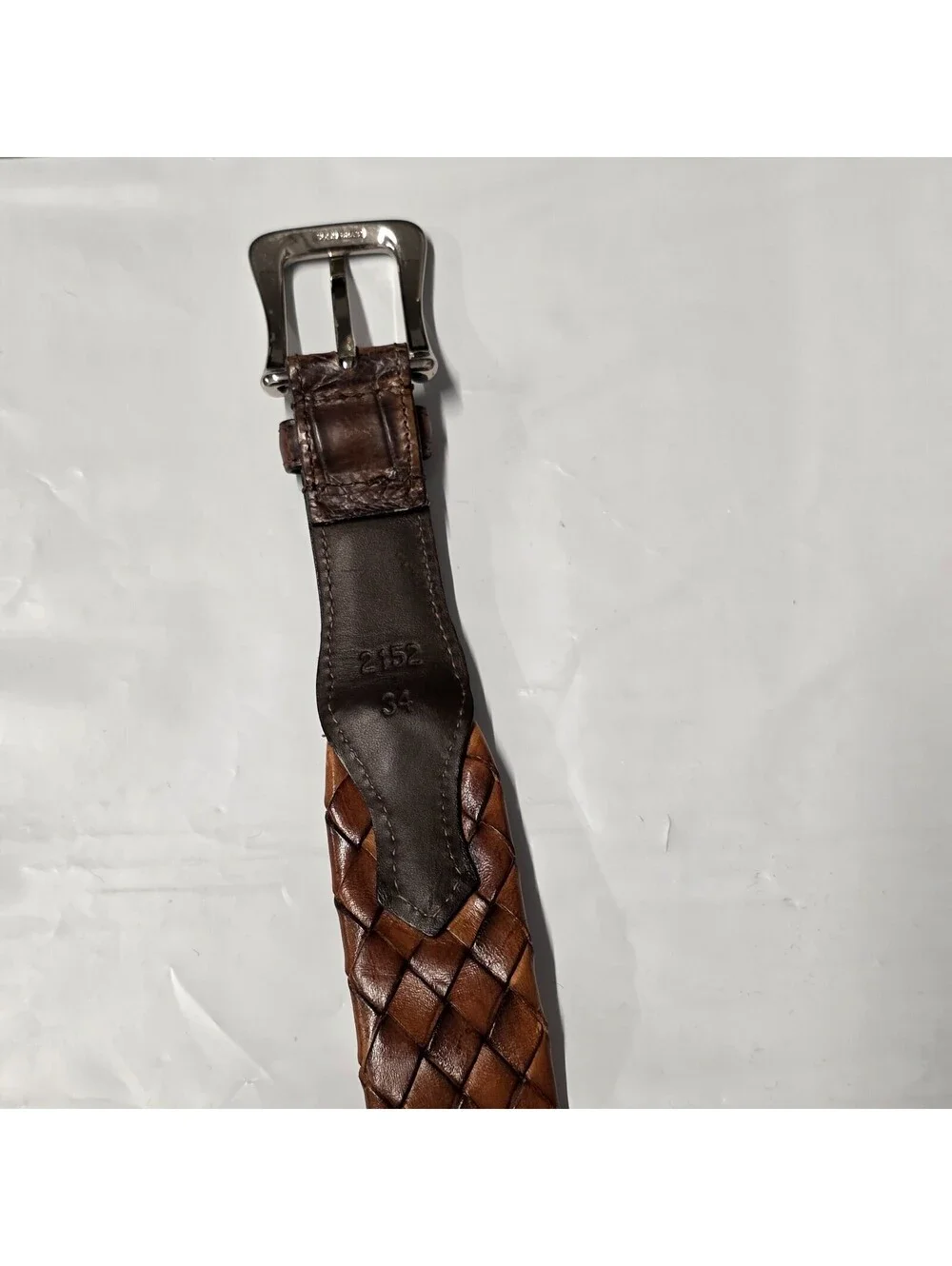braided Woven Belt calfskin crocodile Italy handmade luxury 34 Brown Brass buckl